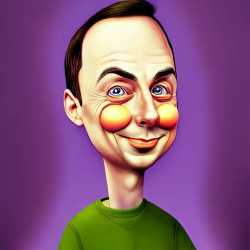 Prompt: Portrait of Sheldon cooper Funny cartoonish by Gediminas Pranckevicius H 704