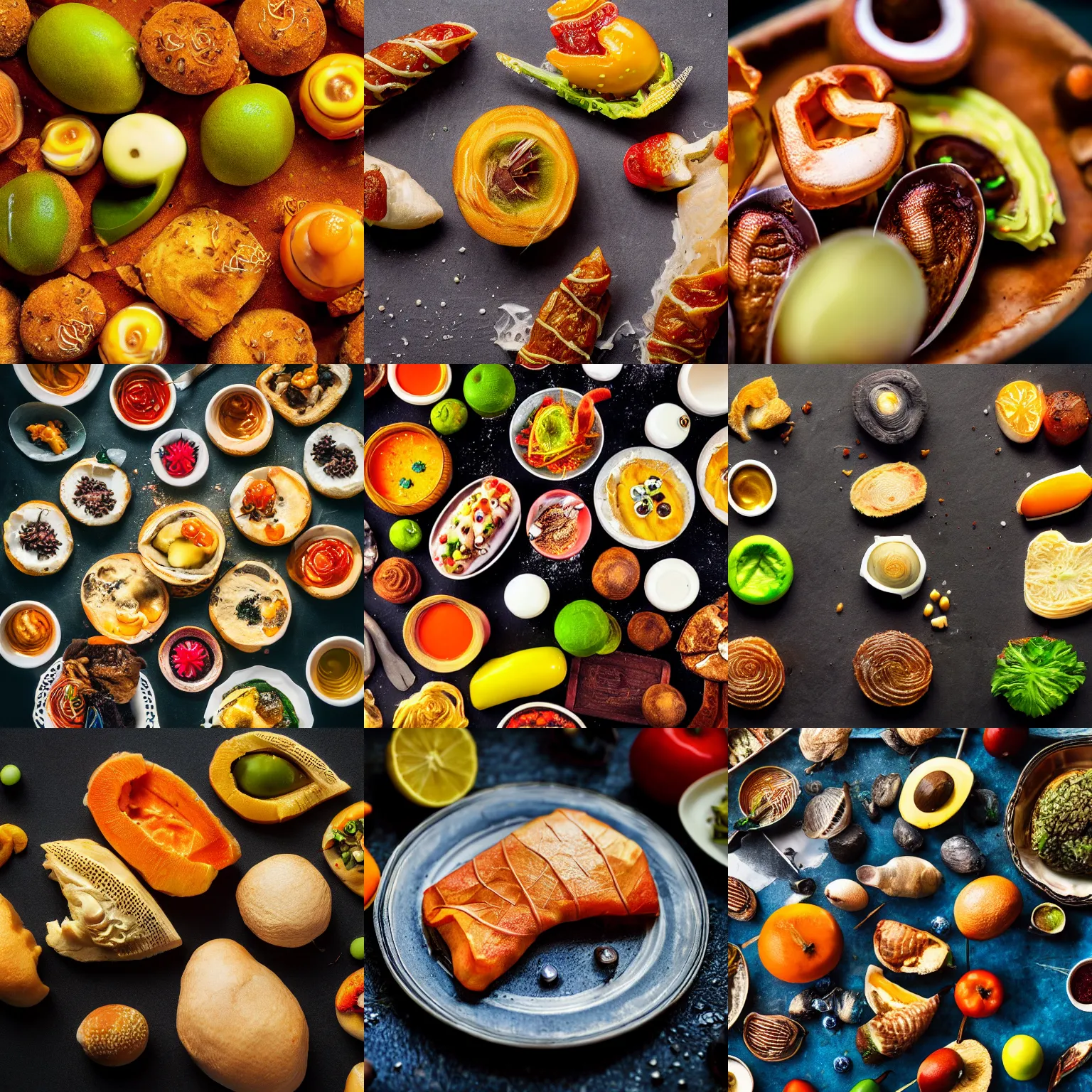 Prompt: highly detailed professional studio closeup food photography of food from a distant planet, canon eos, 4 k