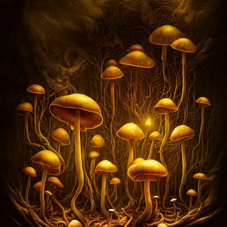 Prompt: epic professional digital art of startling mushroom, faint golden moody atmospheric lighting, painted, intricate, detailed, detailed, foreboding, by leesha hannigan, wayne haag, reyna rochin, ignacio fernandez rios, mark ryden, iris van herpen,, epic, stunning, gorgeous, much wow, cinematic, masterpiece.