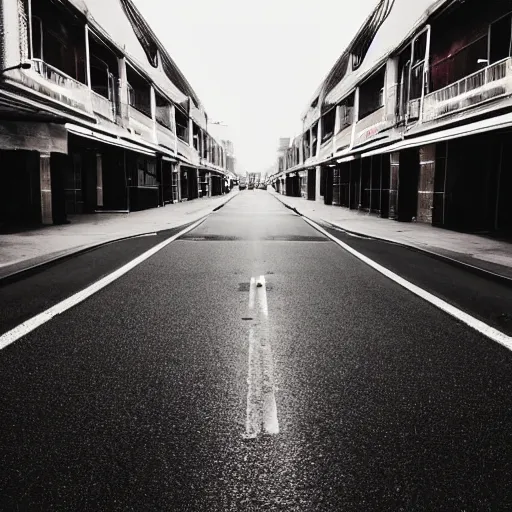 Image similar to beautiful fuzzy liminal photograph of an empty road in a shopping district, end of the road