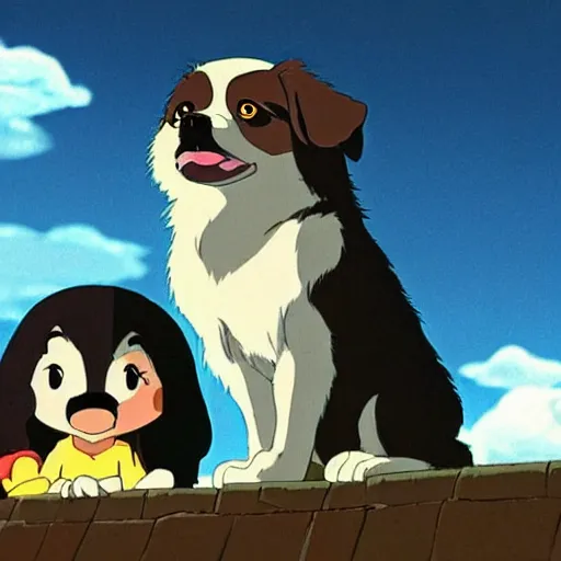 Image similar to a wholesome animation key shot of black tibetan spaniel, studio ghibli, pixar and disney animation, sharp, dramatic lighting