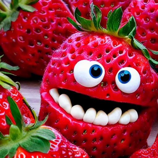 Image similar to strawberry creature with multiple eyes