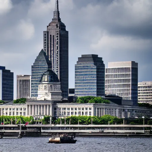 Image similar to madison wisconsin capital being attacked by godzilla ( 1 9 8 9 ) ( eos 5 ds r, iso 1 0 0, f / 8, 1 / 1 2 5, 8 4 mm, postprocessed, bokeh )