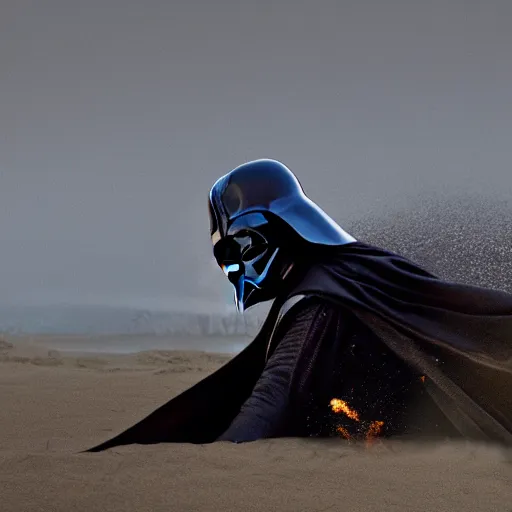 Prompt: darth vader attacking a pile of sand