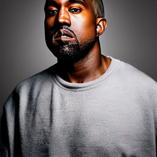 Prompt: the face of kanye west wearing yeezy clothing at 3 7 years old, portrait by julia cameron, chiaroscuro lighting, shallow depth of field, 8 0 mm, f 1. 8