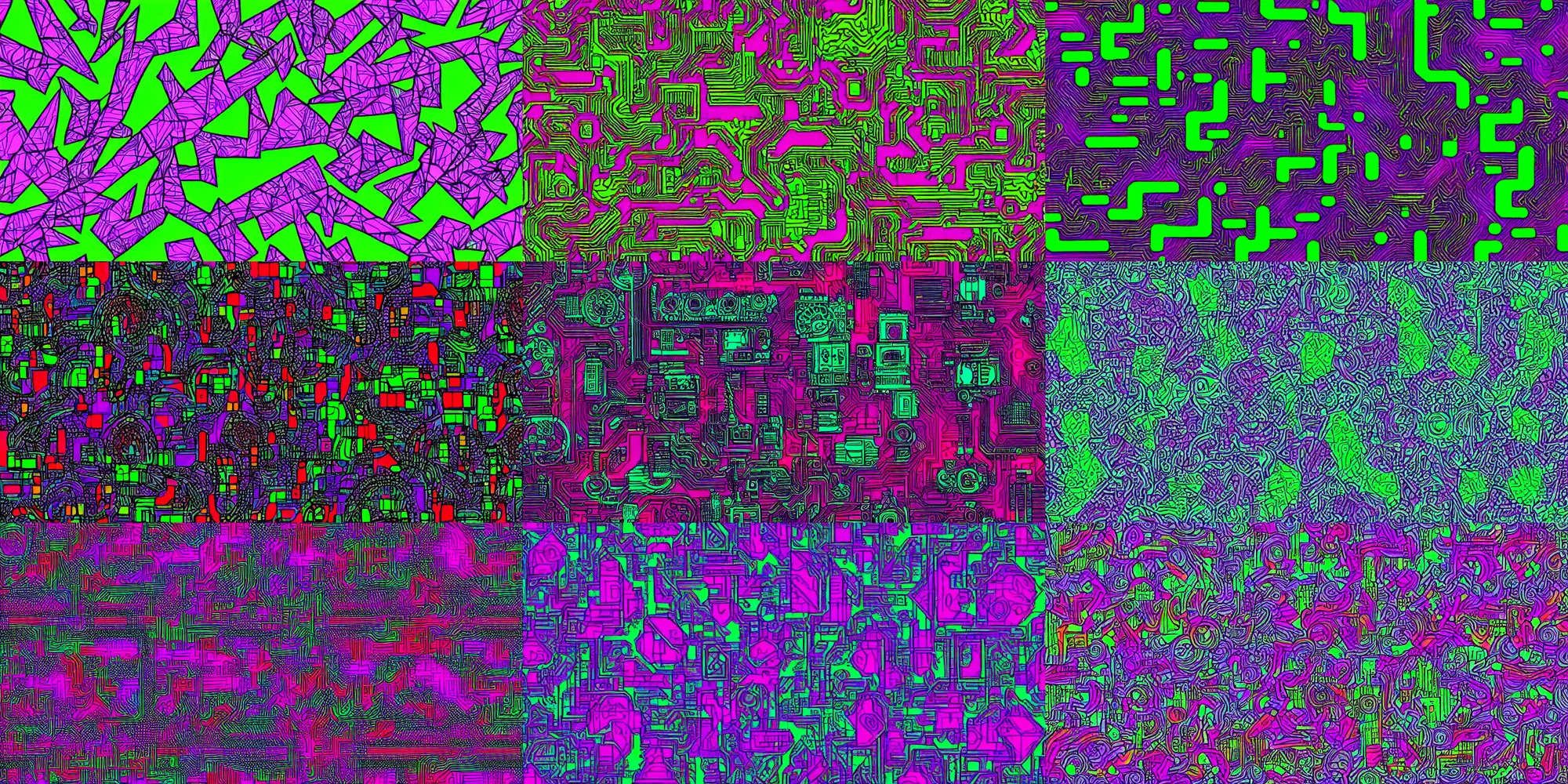 Prompt: cyberpunk pattern, neon, highly detailed, mid contrast, iso 100, repetitive