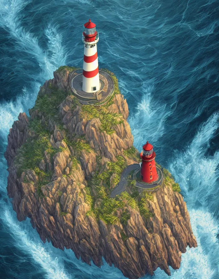 Image similar to fantasy painting of a lighthouse on the edge of a cliff overseeing a vast ocean, complex, detailed, intricate abstract. delicate artwork. by Tooth Wu, wlop, beeple, dan mumford. octane render, trending on artstation, greg rutkowski very coherent symmetrical artwork. cinematic, hyper realism, high detail, octane render, 8k, depth of field, bokeh. chrome accents.