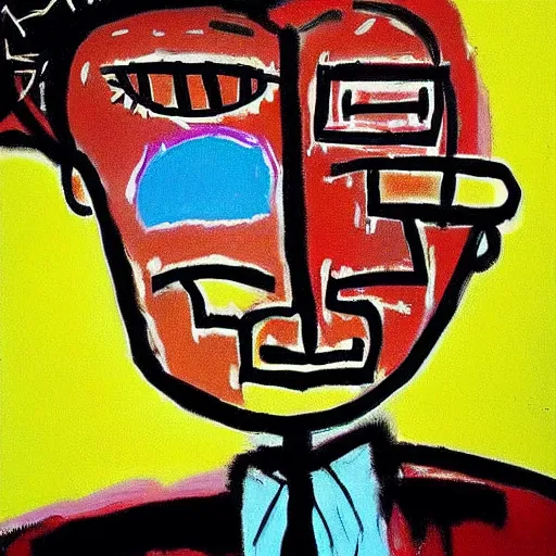 Image similar to It's morning. Sunlight is pouring through the window bathing the face of a man enjoying a hot cup of coffee. A new day has dawned bringing with it new hopes and aspirations. Painting by Basquiat, 1981