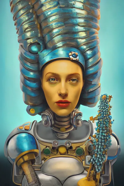 Prompt: Marge Simpson as a cyborg, art deco design, by Mandy Jurgens and Warhol, Ernst Haeckel, James Jean, artstation, concept art