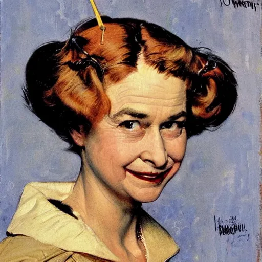 Image similar to Frontal portrait of the Queen of the Batmans. A painting by Norman Rockwell.