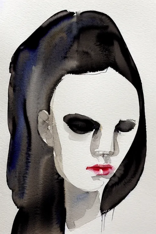 Image similar to beautiful face woman, symmetrical, grey, colorless and silent, watercolor portraits by Luke Rueda Studios and David downton