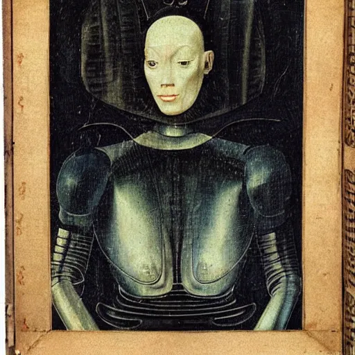 Prompt: a portrait of a female android by hieronymous bosch