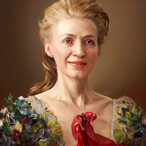 Image similar to portrait of a european woman ( 3 5 ) from the european union ( eu ) in 2 0 2 1, an oil painting by ross tran and thomas kincade