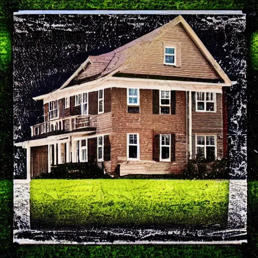 Prompt: a picture of a house taken with a vhs effect overlaying it