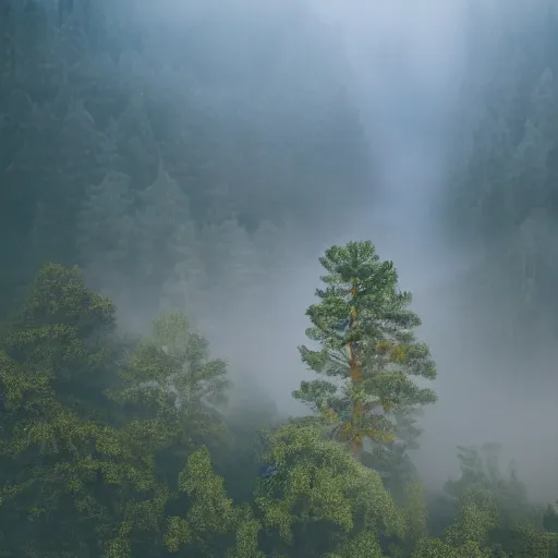 Prompt: professional photo of a tree top town similar to level of donkey kong country, by discovery magazine, real life, photorealistic, blue foggy dusk, soft focus, long exposure