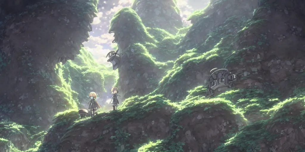 Image similar to made in abyss anime underground landscape art, anime key visual, tag art