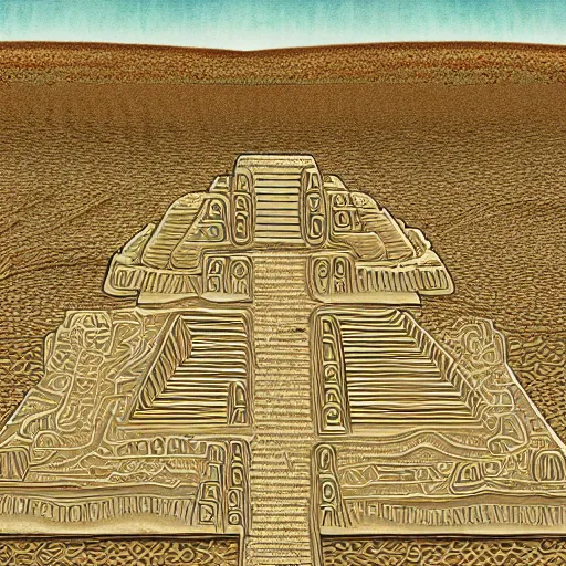 Prompt: Tenochtitlan made out of sand in the desert, digital art