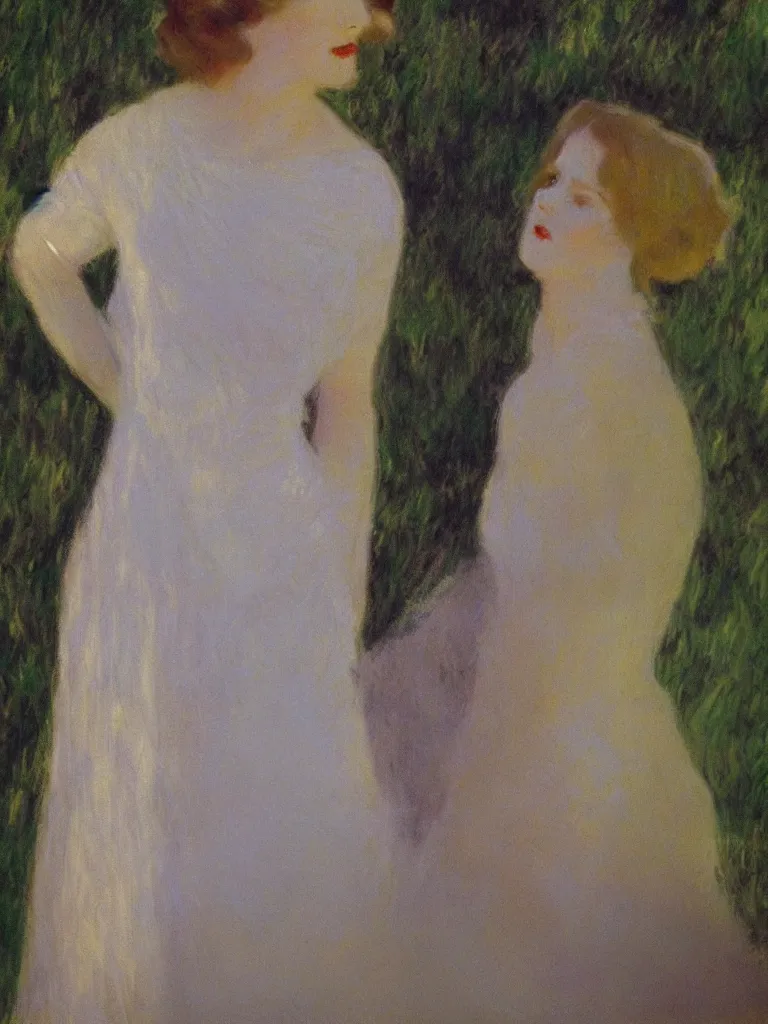 Image similar to portrait of < zelda fitzgerald > as a beautiful young lady wearing 1 9 2 0 s fashion, blurry face, brown hair, slim, fair, severe out of focus, depth of field, pleinairism, in the sun, backlit, closeup, oil on canvas, atr by monet, in the style of le promenade, smooth, impressionnisme, 8 k