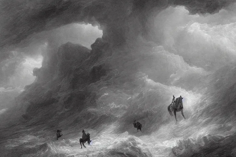 A huge horse rides through epic Hurricane, Gustave | Stable Diffusion ...
