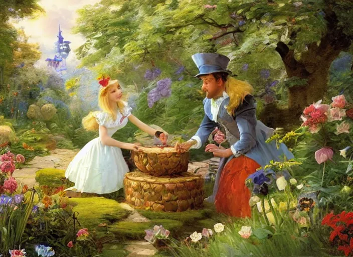 Prompt: clip art of alice in the wonderland by vladimir volegov and alexander averin and peder mørk mønsted and pierre auguste cot and raphael lacoste