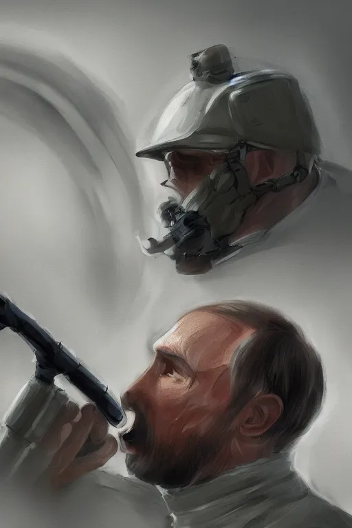 Image similar to Putin inhaling from Copium tank, digital painting, trending on Artstation
