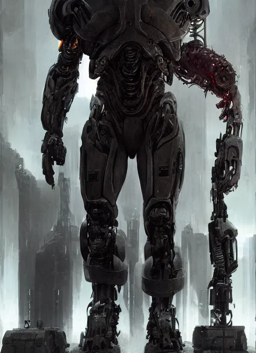 Image similar to james cameron as victor stone, full body concept, cyborg, borg, strogg, face of a man, terminator, flesh, quake strogg, doom demon, wolfenstein, monstrous, powerful, symmetry, symmetrical, concept art by ruan jia and greg rutkowski