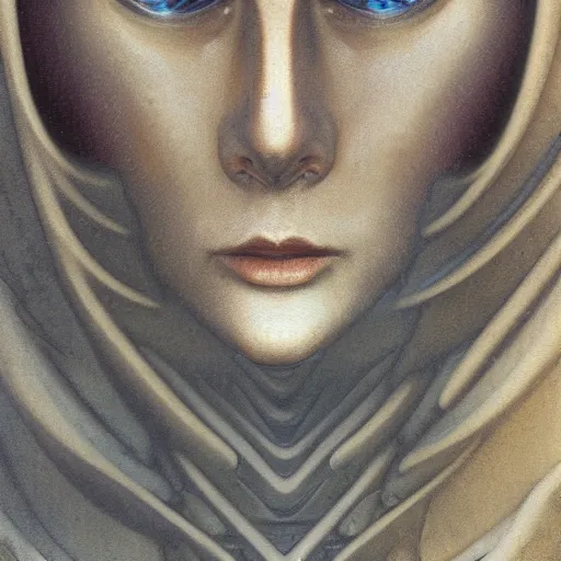 Image similar to sci - fi portrait of bene gesserit order sister by jean delville and rutkowski, intricate, hyperealistic, photoreal, 8 k resolution, highly detailed, proffesional illustration, high contrast, ambient occlusion