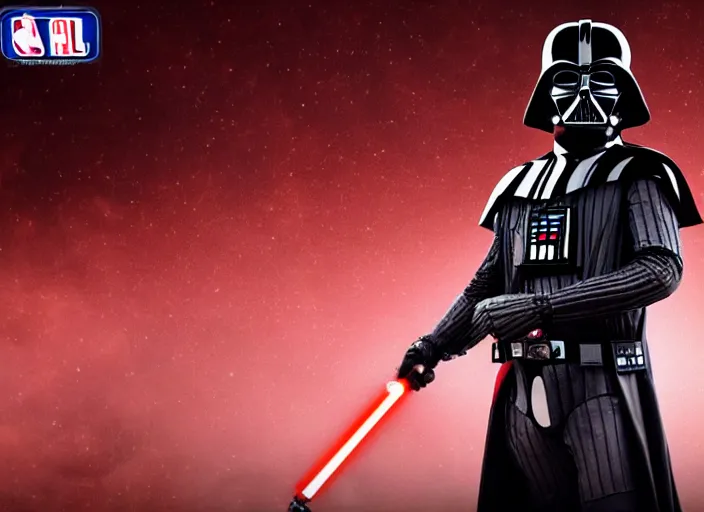 Image similar to ESPN still of Darth Vader playing in the nba playoffs live on espn, 4k