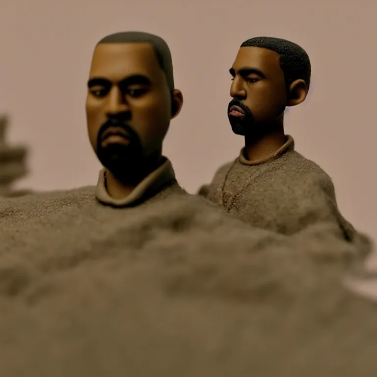 Prompt: a cinematic film still of a claymation stop motion film starring kanye west, portrait, shallow depth of field, 8 0 mm, f 1. 8