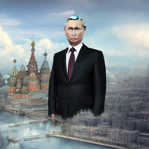 Prompt: vladimir putin. kitten ears. anime matte painting