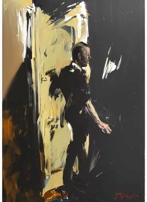 Image similar to joe biden peeing, painting by phil hale, fransico goya,'action lines '!!!, graphic style, visible brushstrokes, motion blur, blurry, visible paint texture, crisp hd image