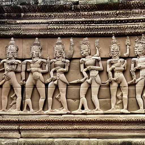 Prompt: angkor wat bas relief