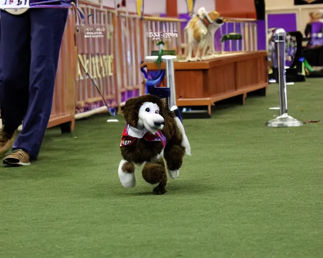 Image similar to gromit running the agility course at the westminster kennel club dog show