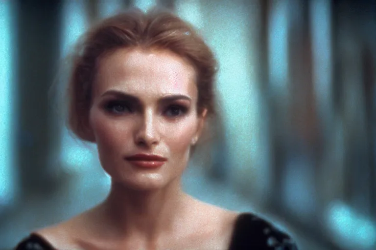 Prompt: pretty woman in dress in the style of movie stalker solaris film still by andrei tarkovsky, 8 k, 1 9 8 4, close - up bokeh, gelios lens, color, noir