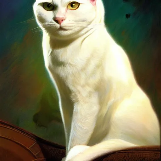 Image similar to a portrait of a man white cat feline star trek the next generation. highly detailed painting by gaston bussiere, craig mullins, j. c. leyendecker, furry