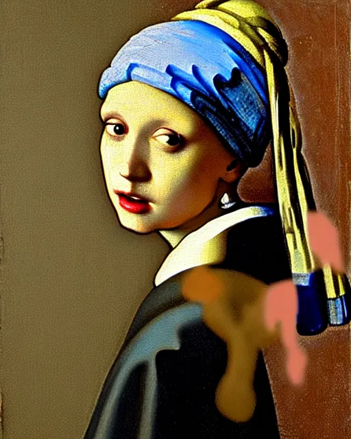 Image similar to darth vader looking over his shoulder, portrait in the style of girl with a pearl earring by johannes vermeer, high quality oil painting, highly detailed