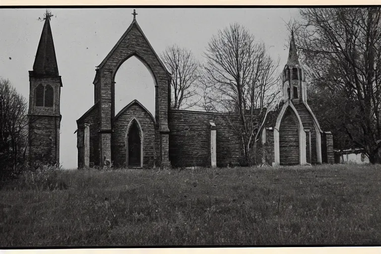 Image similar to vintage photo of an old haunted church, eerie, nostalgic, horror