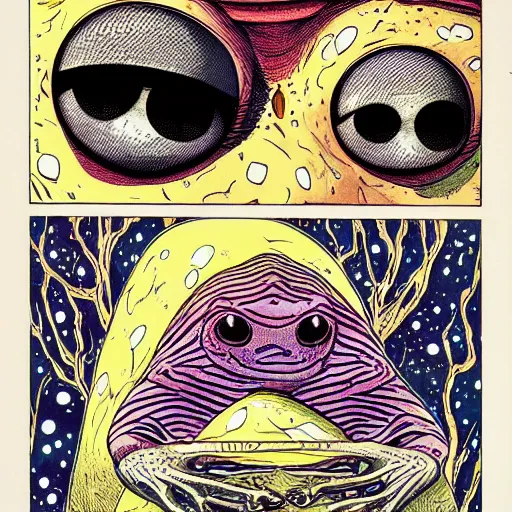 Image similar to frog with 3 eyes ponders nature of the solar system by moebius