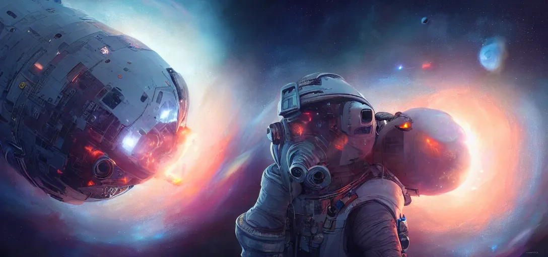 Image similar to 3 d render of an astronaut exploring a supernova, by mark kolobaev and greg rutkowski and ross tran, ultra high definition, ultra detailed, intricate, sharp focus, symmetry, sci - fi, fantasy, neon, galaxies, stars, space, octane, cinematic lighting