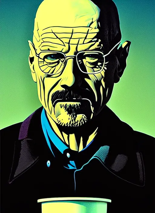 Image similar to poster artwork by Michael Whelan and Tomer Hanuka, of Walter White, from scene from Twin Peaks, clean