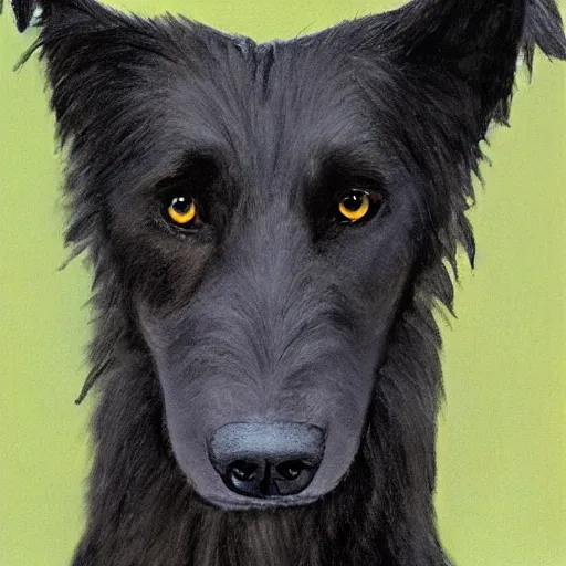 Prompt: portrait of a black wolfhound, beautiful, hyper realistic, highly detailed