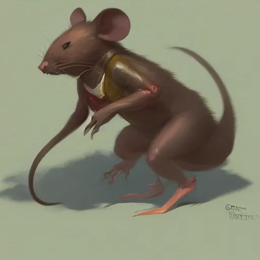 Image similar to greg rutkowski super large evil mouse eating a human person