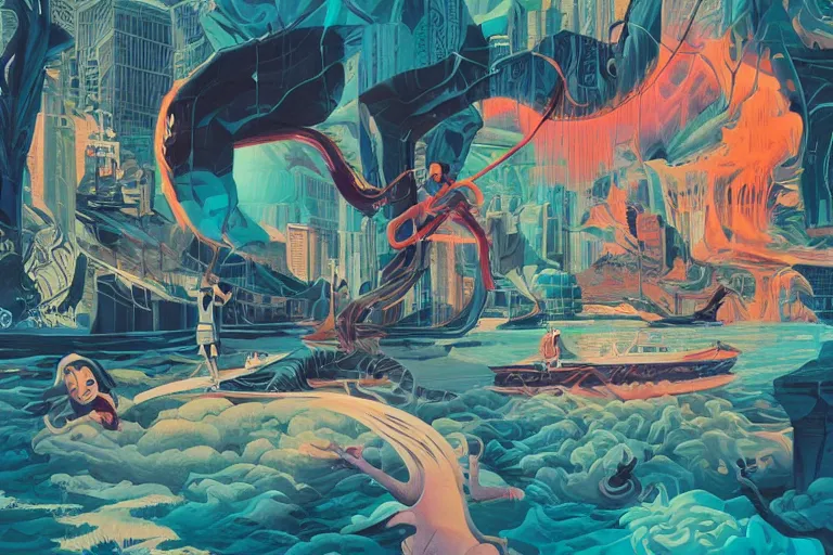 Image similar to traveling the river styx, tristan eaton, victo ngai, artgerm, rhads, ross draws