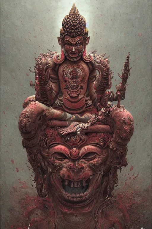 Image similar to Meditating Buddhist demon god, dark fantasy, intricate, highly detailed, smooth, artstation, painted by Wayne Barlowe, Greg Rutkowski, zdislav beksinski, Francis Bacon