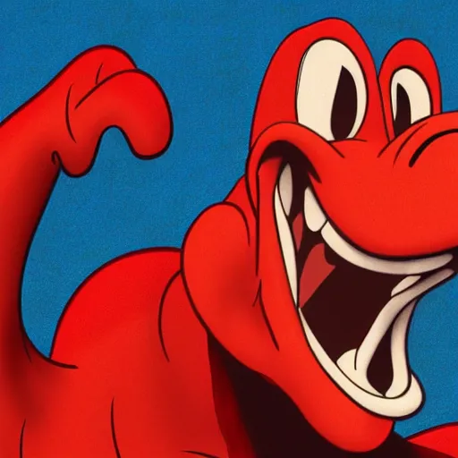 Prompt: red dinosaur mickey mouse, disney style, hq, detailed, realistic