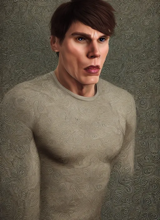 Image similar to impostor jerma is sus, hyper detailed, digital art, trending in artstation, cinematic lighting, studio quality, smooth render, unreal engine 5 rendered, octane rendered, art style by klimt and nixeu and ian sprigger and wlop and krenz cushart.