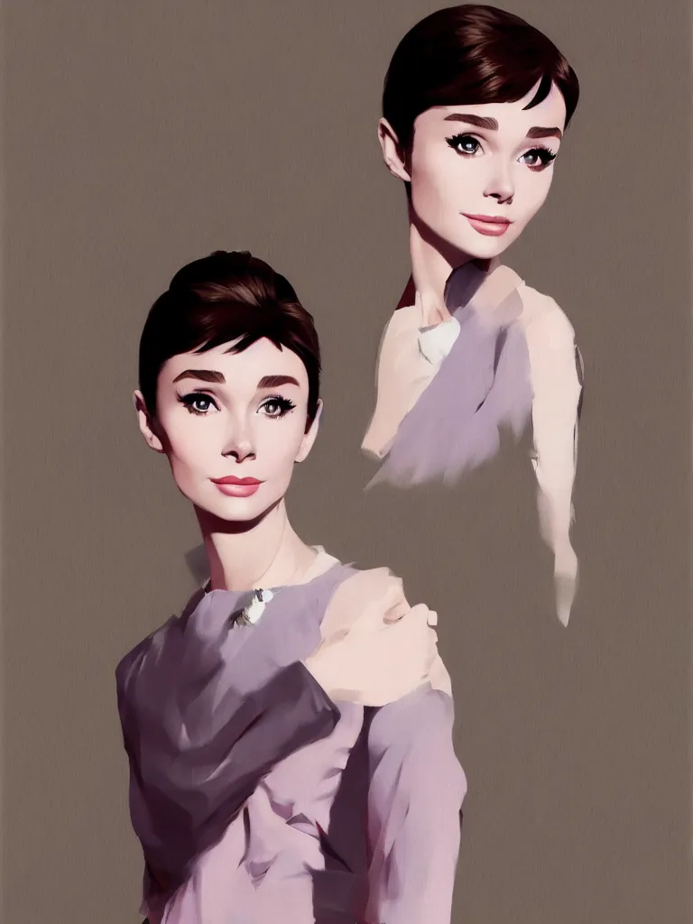 Image similar to a portrait of Audrey Hepburn, glamorous setting, vivid colors, soft lighting, atmospheric, cinematic, moody, in the style of Ilya Kuvshinov and Range Murata, Krenz Cushart, oil on canvas, 8k