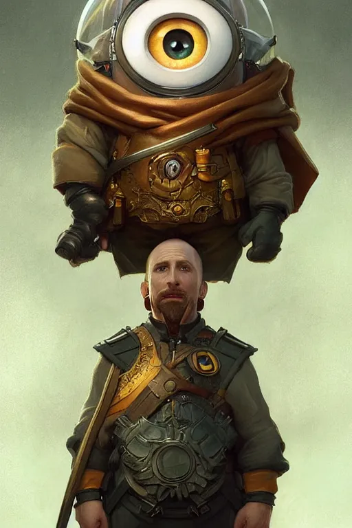 Prompt: Minion Putin, fantasy, portrait, highly detailed, digital painting, artstation, concept art, smooth, sharp focus, illustration, cinematic lighting, art by artgerm and greg rutkowski and alphonse mucha