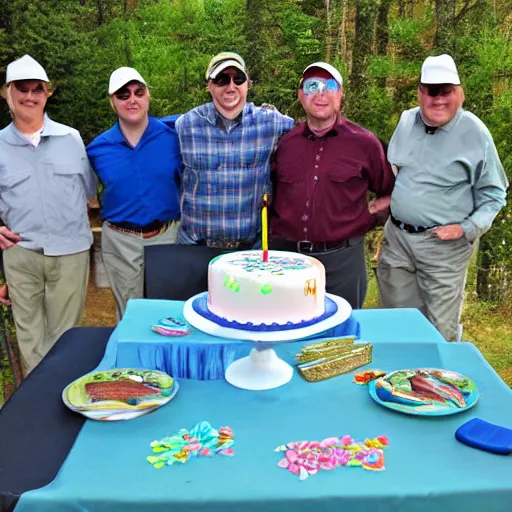 Image similar to birthday party with cake for fly fisherman