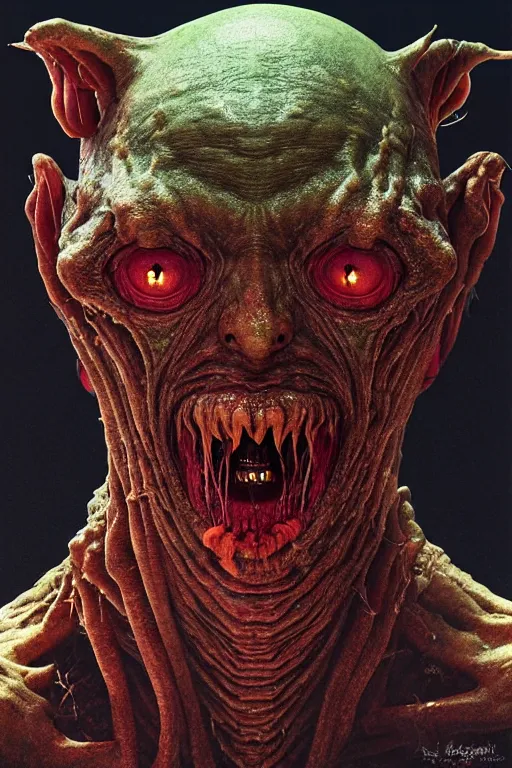 Prompt: perfectly - centered horror portrait - photograph of a brutal scary terrifying ugly monstrous alien goblin creature real life portrait by beksinski and jean delville, slimy pus oozing specular, unreal engine 5, photorealism, hd quality, 8 k resolution, cinema 4 d, hdr dramatic cinematic lighting
